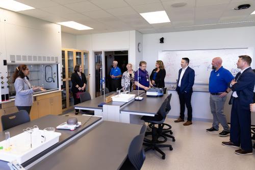 WIU Chemistry Instructor Garima Mishra gave a tour of the new lab and discussed the essential safety equipment, expanded storage capacity and state-of-the-art resources now available to WIU students in the lab.